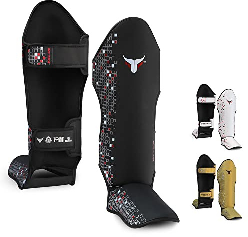 Mytra Fusion Protege Tibia Boxe Protege Tibia MMA, Muay Thai protège Tibia – Shin Instep Protection pour Le Kickboxing, l'entraînement, Le BJJ, l'équipement de Boxe et Les Arts Martiaux (L, Black)