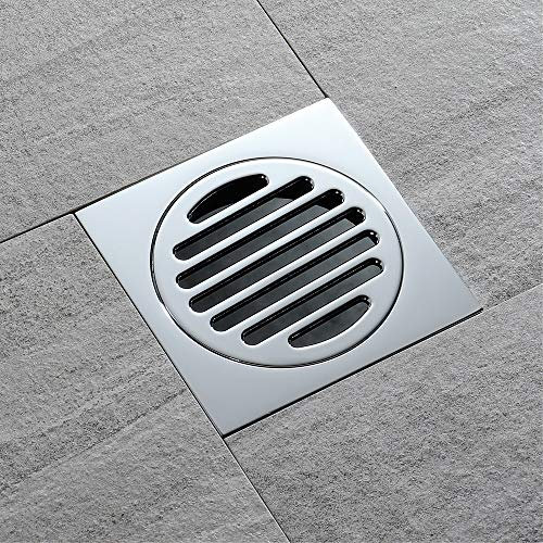 Boyuan Caniveau de Douche Laiton Drain de Douche 11 * 11cm Siphon de Sol Carré Drain de Plancher avec Couvercle de Siphon de Sol, CréPine, Tuyau De Vidange