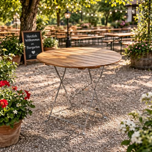 Mojawo Stehtisch Klapptisch Biergarten Tisch Gartentisch klappbar Akazie Stahl rund pulverbeschichtet Ø80cm