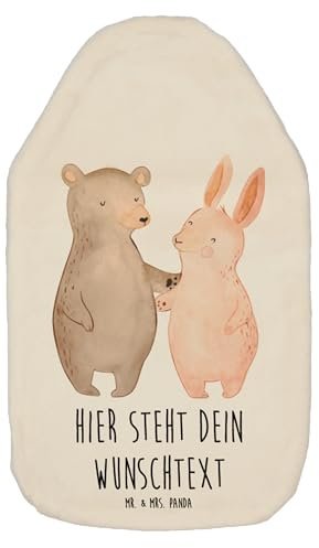 Mr. & Mrs. Panda Personalisierbare Wärmflasche Bär und Hase Umarmen - Weiß