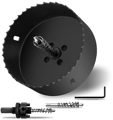 Yeuttex Lochsäge 120 mm mit Robuster HSS Bi-Metall Welle für Holz, Cornhole Platten, Kunststoff, Trockenbau, Metall und Faserplatten (Schwarz) | Bohrer für Holz, Cornhole Boards Kunststoff Trockenbau Metall Faserplatten (schwarz)