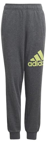 adidas Unisex niños Essentials Regular Fit Big Logo Cotton Pants, Dark Grey Heather/Pulse Lime, 11-12 Years
