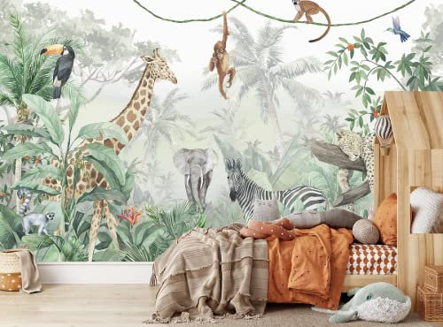 Papier Peint Panoramique Chambre D'Enfant Animaux De La Jungle Chambre De Bébé Papier Peint Intissé 3D Tapisserie Poster Decoration Murale Chambre Salon