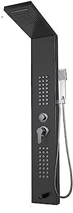 2024 New LED Light Shower Panel System ，Waterfall Rain Shower Faucet ，SPA Massa Jets Tub Shower with Bidet Bath Taps for Bathroom LED Shower Panel(Color:Nero)