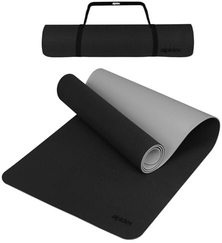 ALPIDEX Yogamatte rutschfest 190 x 61 x 0.6 cm | 190 x 90 x 0.6 cm E-Book Phthalatfreie Fitness TPE Matte Gymnastik Turnen Pilates Sport Yoga Trainingsmatte, Black/Grey, 190 x 90 x 0.6 cm