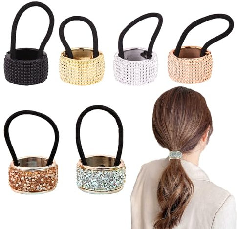 KASESSS 6 Stück Pferdeschwanz Kreis Haarband, Halter Haargummi Damen, Multicolor Pferdeschwanz Halter mit Seil Elastische, Strass Manschette Haargummis, Gothic Punk Haarschmuck für Alltags,Party,Reise