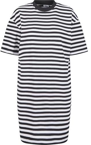 Urban Classics Ladies Oversized randig teklänning kvinnor kort klänning svart/vita basics, Svart/vit, XS