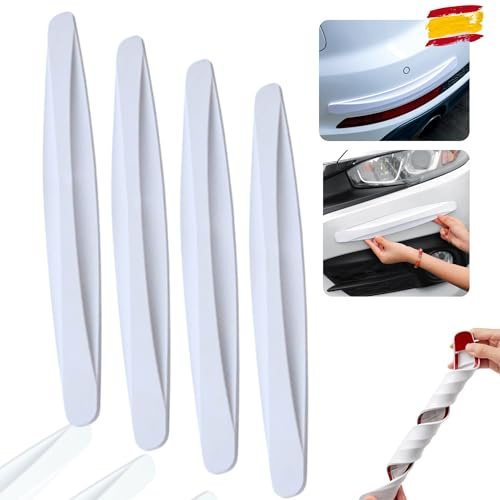 B-E ® Protector Parachoques Coche + Regalo Pegatina de Bandera Española 4 Piezas | Pegatinas para Coche Exterior | Protector Parachoques Trasero y Delantero (PPBLANCA)