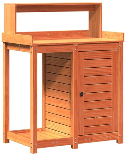 vidaXL Pflanztisch, Gärtnertisch mit Ablagen, Blumentisch für Garten Balkon Terrasse, Gartentisch Arbeitstisch, Braun 82,5x50x109,5cm Massivholz Kiefer
