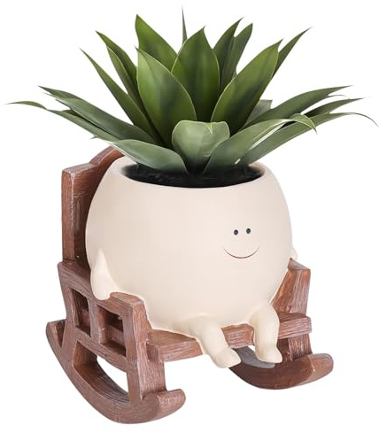 Skeadex Blumentopf mit Smiley-Gesicht, Schaukelstuhl-Blumentöpfe, Pflanzenständer Blumentöpfe Kopf, Swinging Blumentopf, Sukkulenten Übertopf für Garten, Schlafzimmer, Schule, Haus (A)
