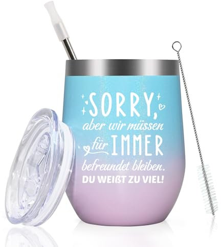 Livole Beste Freundin Besonderes Geschenk, Freundinnen Geschenkideen, Geschenk Beste Freundin Weihnachten, Geschenke für Frauen, 350ml Edelstahl Kaffeebecher, Thermobecher mit Strohhalm, Rosa Blau
