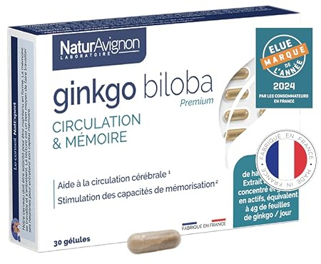 Ginkgo Biloba | Complément alimentaire memoire et concentration & Circulation cérébrale | Vitamine B5 + ginko biloba | Concentration memoire adulte | 1 mois | Laboratoire NaturAvignon