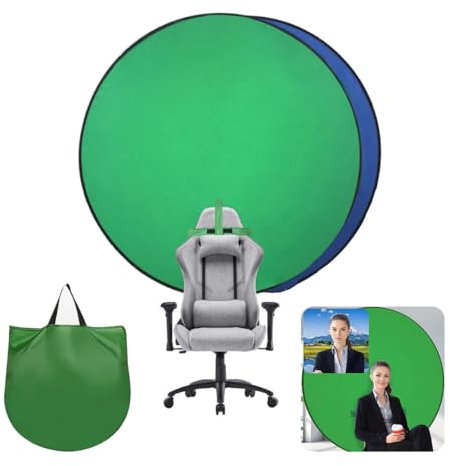 Tragbarer, faltbarer Webcam-Hintergrund mit Packtasche, lässt sich am Stuhl befestigen, einfache Einrichtung, knitterfreier Stoff, perfekt für Zoom Webex Teams TikTok, Hintergrund, grüner, blauer