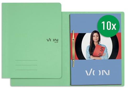 VON Leitz 10er Pack Schnellhefter A4, FSC-zertifizierter Karton in 335 g/m², Für 250 Blatt, Mappe für Schule, Studium & Haushalt, Recycelbar, Hellgrün, 30130050