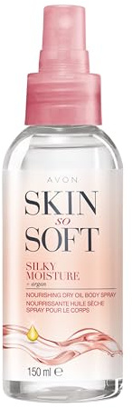 AVON Skin So Soft Pflegespray Arganöl Silky Moisture 150ml | Gesichtsspray Schnell einziehend Nicht fettendes Gefühl Federleichte Textur Für trockene Haut Samtweiches Hautgefühl