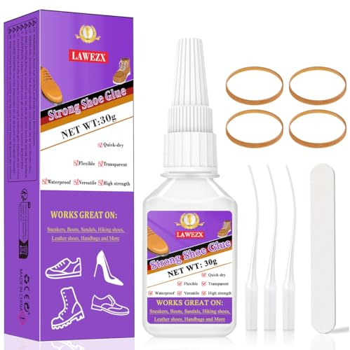 Instant Shoe Glue 30g, LAWEZX Strong Super Shoe Fix Adhesive, Clear Waterproof Quick Dry Glue for Soles, Sneakers, Boots, Heels, Hiking Shoes, Handbags