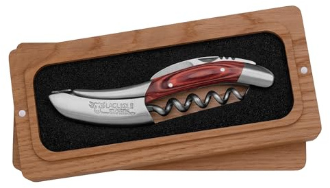 Laguiole En Aubrac Sommelier Waiter's Corkscrew, Red Pakawood Handle, Wine Opener with Foil Cutter & Bottle Opener