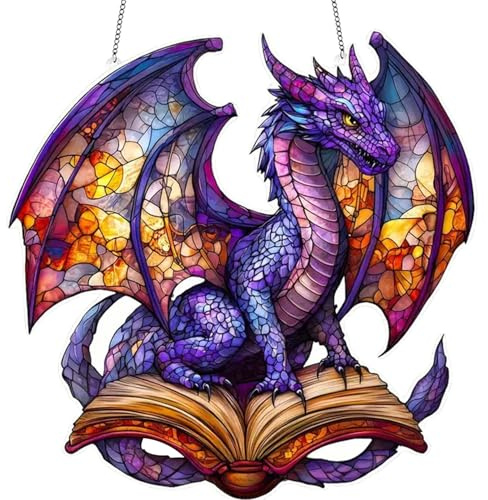 Dragon Ornament, Acrylic Dragon Suncatchers for Windows Hanging, 5.9 Inch Book Dragon Sun Catcher, Hanging Book Dragon Ornament for Home Garden Party Decor