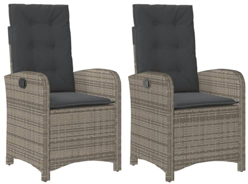 HUAKEHOM Gartensessel mit Kissen 2 STK. Gartenstuhl mit Verstellbarer Rückenlehne Liegestuhl mit Stahlrahmen Sessel Stuhl Relaxsessel Poly Rattan Grau Poly Rattan