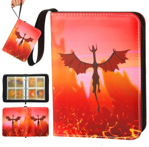 4 Pocket Trading Card Binder with 400 Pockets and Zipper for Card Collection, Waterproof and PU TCG Holder Folder with 55 Removable Sleeves, Album Book Gift for Kids and Card Collectors
