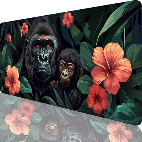 Tapis de Souris Gamer 1500x800x3 mm, Grand Tapis de Souris Noir, Chimpanzés Mouse Pad Imperméable et Antidérapant, Multifonction Grand sous Main Bureau pour Clavier et Souris, Decoration Maison 15-2i