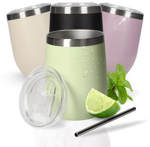 Vinmugg 350 ml Vinova – dubbelväggig rostfri kopp håller länge kall – drickkopp med lock och sugrör – mugg som en perfekt presentidé för svensexor, färg: grön