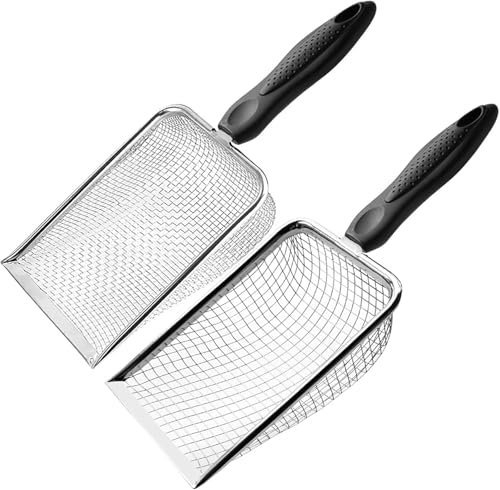 BTBHIHO 2PCS Soil Sieve, 3.8mm & 5.0mm Metal Garden Soil Sifter with Black Handle, Large Shovel Mesh Riddle for Compost Sand Rocks Dirt, Durable 430 Stainless Steel Gardening Tool