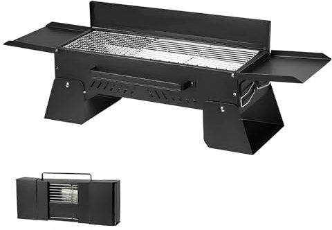 YTYTU Barbacoa Portátil de Carbón, Plegable sobremesa carbón Parrilla con asa de Transporte, Resistente al Calor y al óxido, Ligera y portátil(Black)