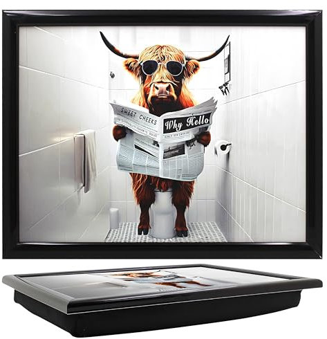 Lesser & Pavey Urban Art Highland Cow Loo - Bandeja de Regazo para Servir Alimentos y desayunos, cómodas bandejas de Regazo con cojín de puf para el hogar y Uso Diario, bandejas duraderas para Comer