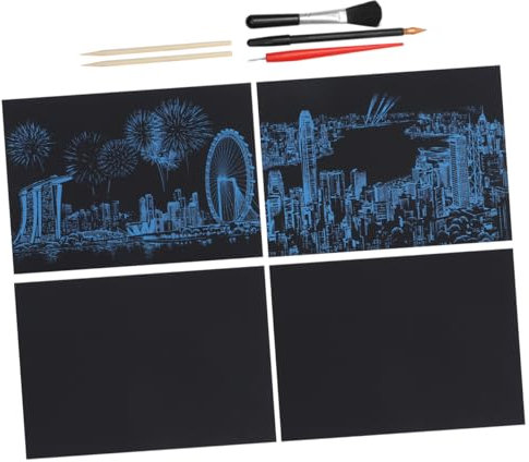 Supvox 7 Stück Teiliges Diy Kratzbilder mit Bunten Urbanen Singapur Bambusstäbe Schaber Pinsel Goldplattierter Stift Kreative Bastelkunst für Jung