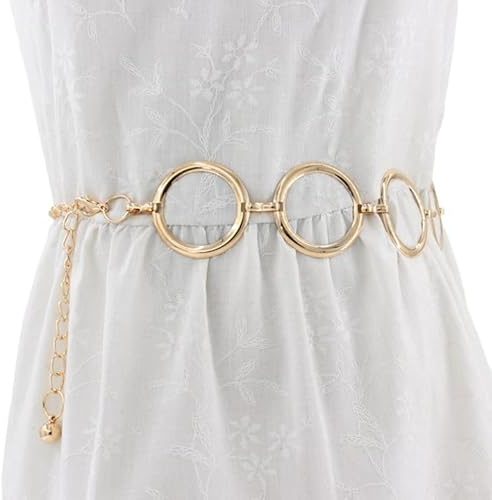 JYNVO Ceinture Dorée Femme, Ceinture Chaine en Métal, Design Creux & Boucle Réglable, Adaptée pour Robes, Jeans, Pulls & Manteaux d'Automne-Hiver