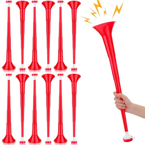 Kathfly 12 Pcs Vuvuzelas Soccer Horn Collapsible Stadium Hockey Blow Stadium Noise Maker Loud Sound Handheld Sports Horn Noisemaker for Sports Events Parties Accessories (Red)