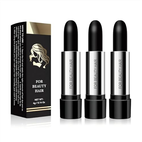 Lot de 3 colorations jetables, portables, semblables au rouge à lèvres, couleur longue durée et pigmentation rapide, lavables et très saturants, couvrent les cheveux blancs sur la zone temporale (01