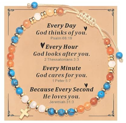 pozuauoa Women Cross Christian Bracelet, Christian Gifts for Women, Inspirational Stone Bracelet Jesus Gifts Adjustable Religious Jewelry for Baptism Communion Everyday Faith