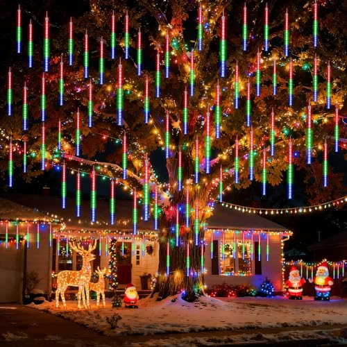 Mineup 20 Röhren Weihnachtsbeleuchtung Außen, 42cm Eiszapfen Lichterkette Außen, 240LEDs Wasserdichte Fallende Regen Lichter, Meteorschauer Regen Lichter Für Party Garten Hochzeit Weihnachtsdeko