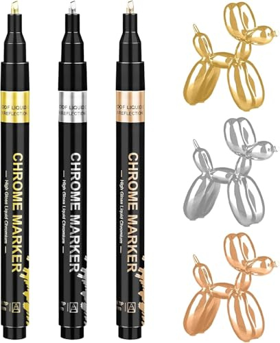 Metallic Chrome Paint Marker Pen, 3 Colors 2-5mm Permanent Liquid Mirror Effect Pen Waterproof Reflective Gloss for Model Painting Metal Plastic Glass Touch Up Repair Kit Art Supplies DIY Resin Craft