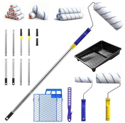 Lightasea Farbroller,26-Teiliges Malerset,Farbroller Set mit Teleskopstange,mit Malerrolle, Pinsel, Schaber und Farbwanne,Farbroller-Set, Farbset für Hausanstrich, Farbrollerhüllen,für Wand Decken