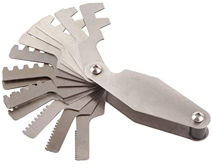 Jeffergarden Jauge de Filetage Whitworth Jauge de Pas de Vis, Outil de Mesure en Acier au Carbone avec Filetage en T de 29/30 Degrés pour une Mesure Précise du Pas de dans une Utilisation (Gabarit