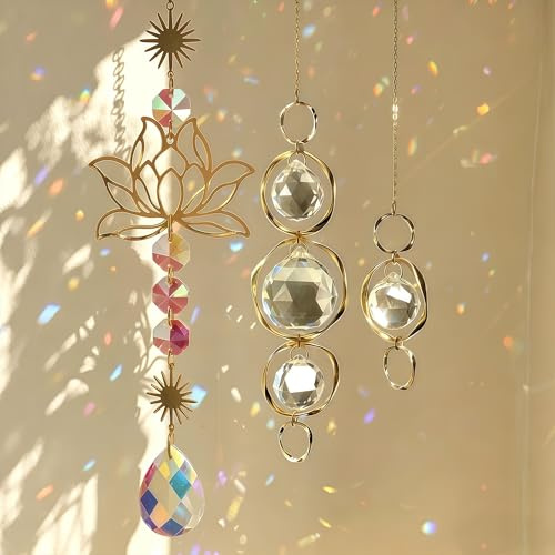 Atrapasoles de Cristal para Ventanas - Atrapasoles Arcoíris con Prismas de Vidrio,Decoración Colgante para Ventanas con Efectos de Luz Mágicos,Cristales para Salón,Balcón y Jardín