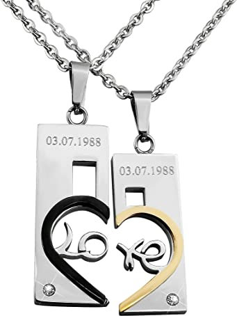 Hanessa personalisierte Partnerketten Set – 2-teiliges Edelstahl-Herzanhänger Set mit Gravur – Symbolische Liebeskette für Paare – Ideales Geschenk zu Weihnachten, Jahrestag oder Geburtstag