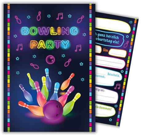 JuNa-Experten 8 Einladungskarten Bowling Mädchen Jungen Geburtstag Erwachsene Kindergeburtstag Geburtstagseinladungen Einladungen Geburtstagsparty Kartenset