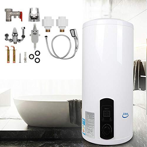 Calentador de agua caliente eléctrico de 80 litros, indicador de temperatura LED de 30 a 75 °C, 2 kW, calentador de agua eléctrico para colgar en la pared con set de ducha