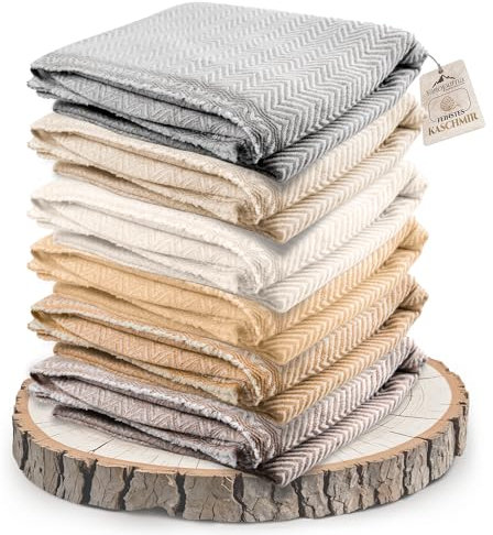 yanopurna Kaschmirdecke – handgewebte Sofaüberwurf Decke aus 100% Kaschmirwolle – 135 x 270 cm. Weiche und gemütliche Kuscheldecke mit Fischgrätenmuster für Couch und Stuhl – Hergestellt in Nepal