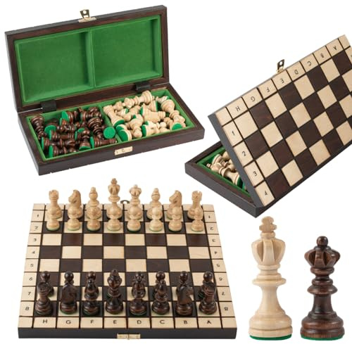 Olympisches Schach Spiel | Master of Chess | Klein Holz Edles Schachbrett 30 cm / 11,8 inch | Turnier Schachspiel Holz Hochwertig für Kinder und für Erwachsene