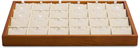 Oirlv Vassoio Per Gioielli a 24 Griglie In Legno Massiccio Con Inserti Rimovibili Base Per Gioielli Vassoio Organizzatore Per Collane E Ciondoli (Bianco Crema)