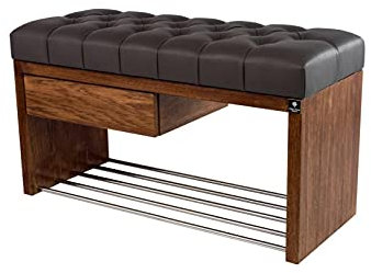 EMRA WOOD M-DEKO LPS-1 Sitzbank Schuhbank Chesterfield Gesteppt mit Schublade Bezug aus Kunstleder Dunkelgrau Gestell aus Holz Nach Maß (Höhe 45cm Tiefe 40cm, 75)