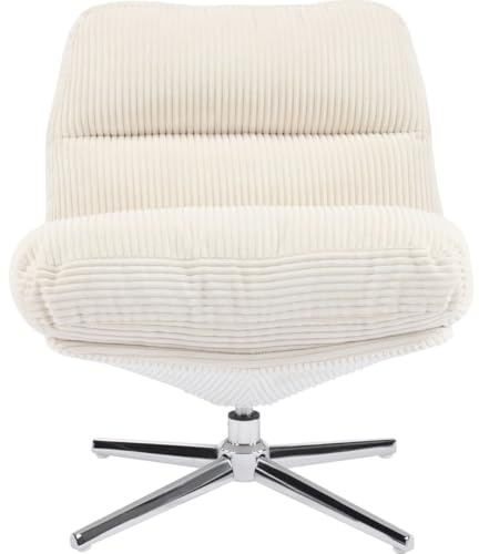 HOMIFAB Fauteuil pivotant en Velours cotelé Beige et piètement chromé - Julia