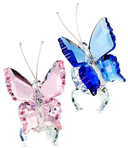 2 Stück Kristall Schmetterling Figur Kugelsockel – Briefbeschwerer & Deko | Kristall-Schmetterling, handgefertigt, Kugelsockel. Ornament & Briefbeschwerer für Wohnzimmer, Vitrine, Büro.
