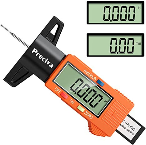 Tyre Tread Depth Gauge, Preciva 0-25.4mm/Inch Digital Tire Checker UK, Tyres Surface Measuring Tool with Large LCD Screen for Cars, Trucks, Motos, Orange