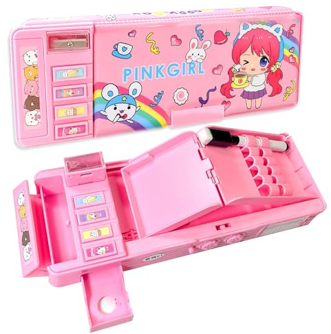 Astuccio multifunzione pop up, grazioso astuccio per penne a forma di cartone animato, organizer per cancelleria con serratura a password, temperino, calendario, lavagna bianca, materiale scolastico